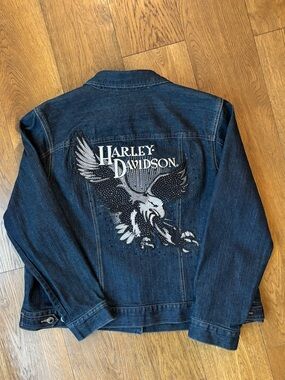 Harley-Davidson Blue Denim Jacket with Eagle Back Graphic